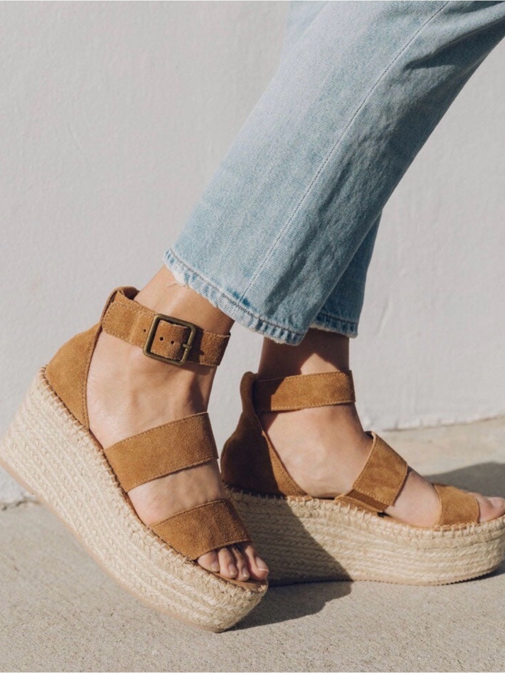 Suede Espadrille Platform Sandals in Tan - Women